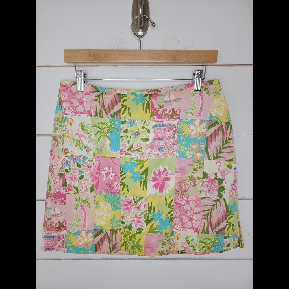 Vintage 90s JN Apparel size 10 pink yellow & green floral skort